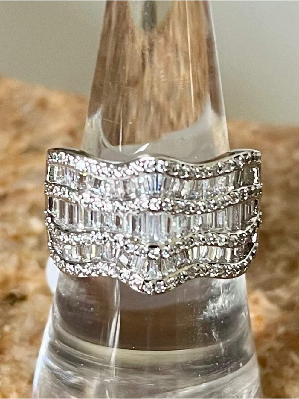 Bomb Party RG43159 Silver Wave Baguette Diamond CZ on Rhodium Ring